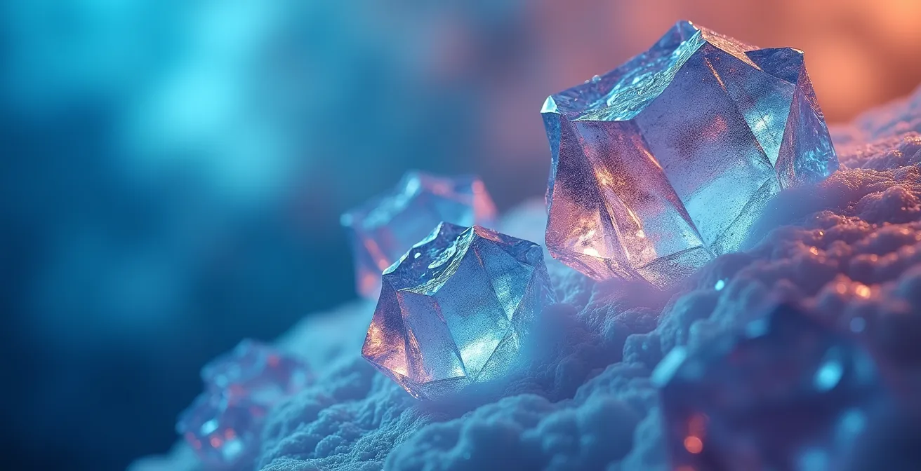 Vue microscopique de molécules d'acide hyaluronique traversant la barrière intestinale