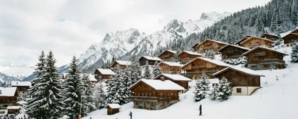 Vue panoramique sur les villages de Courchevel étagés en montagne sous la neige