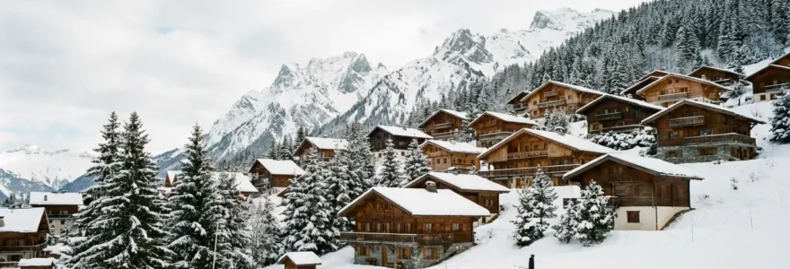 Vue panoramique sur les villages de Courchevel étagés en montagne sous la neige