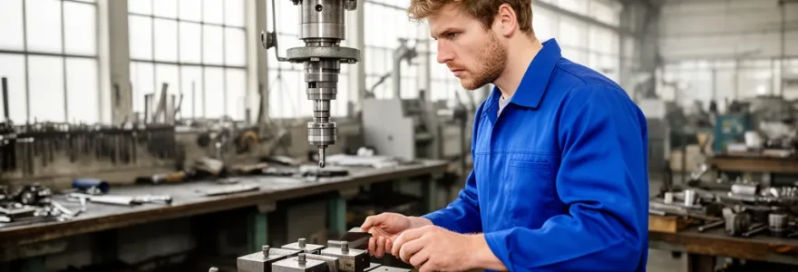 Technicien inspectant système extraction filtration dans atelier industriel