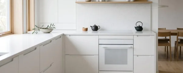 Cuisine contemporaine avec lave-vaisselle encastrable parfaitement intégré dans les meubles
