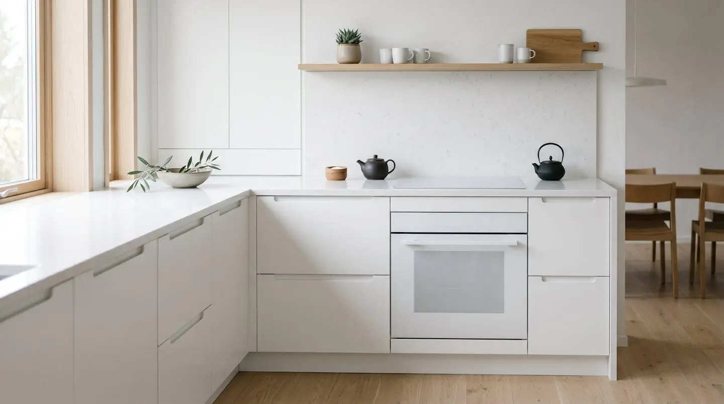Cuisine contemporaine avec lave-vaisselle encastrable parfaitement intégré dans les meubles