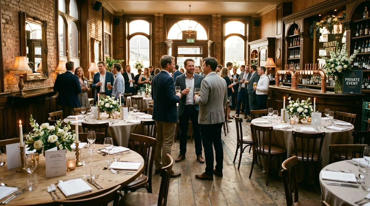 Salle de restaurant privatisée pour un événement professionnel à Annecy, tables dressées pour un groupe d'entreprise